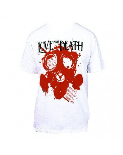 LOVE AND DEATH CHEMICALS GAS MASK T-SHIRT